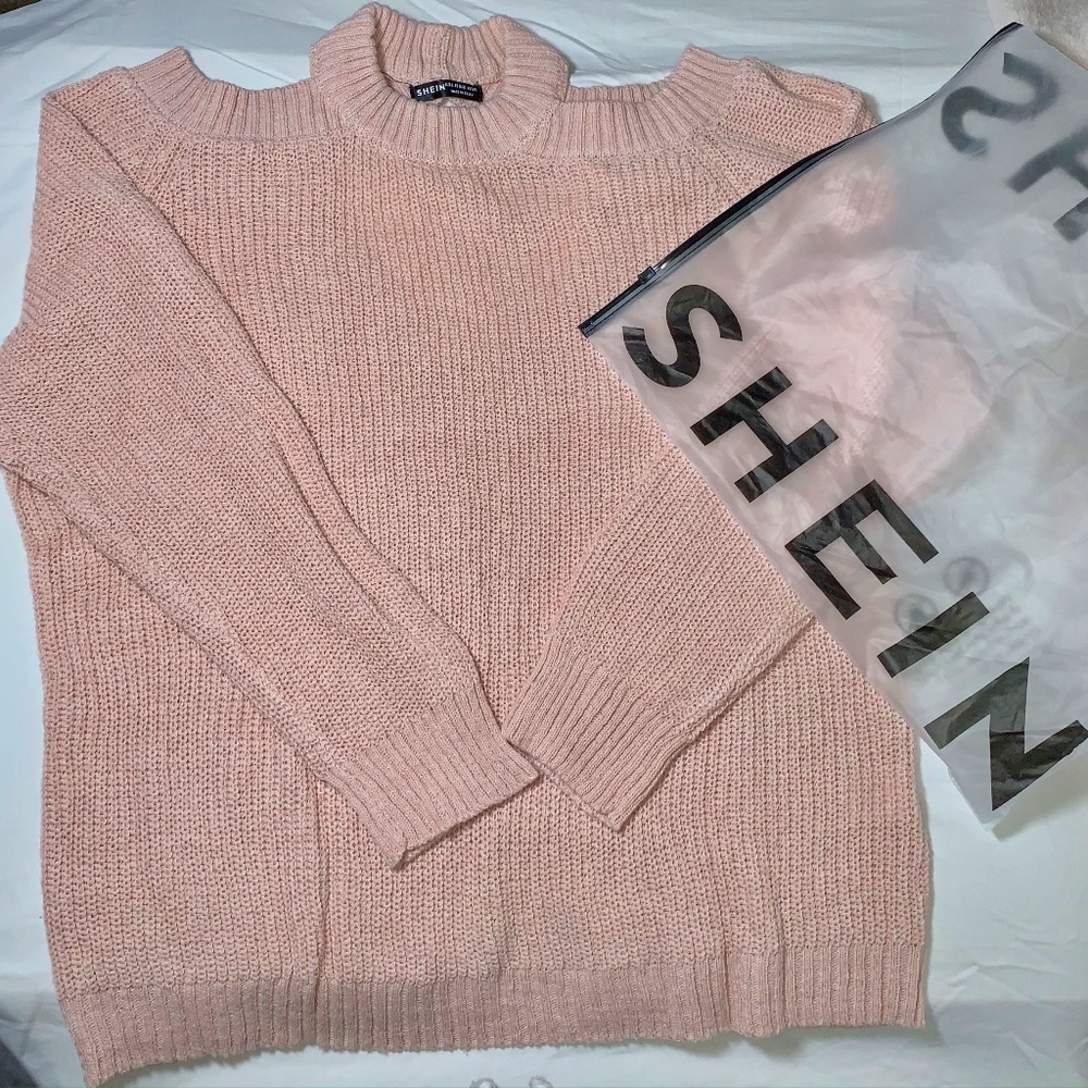 Open shoulder peach sweater